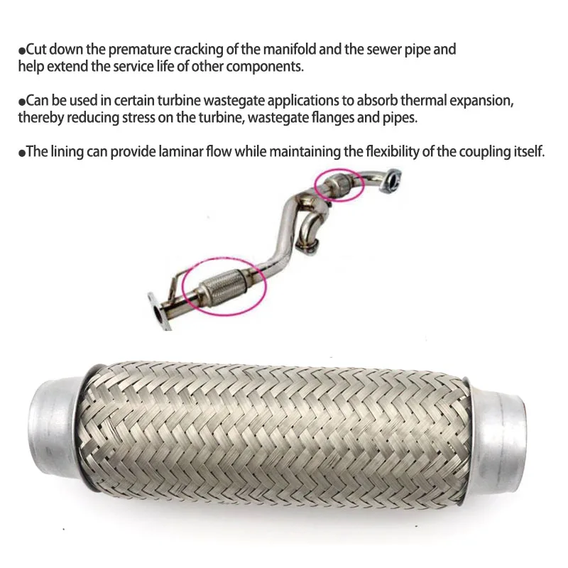 51mm/2inch Car Exhaust Flex Pipe Double Braided Flex Connector Piping Weld Flexible Joint Tube for Muffler Silencer