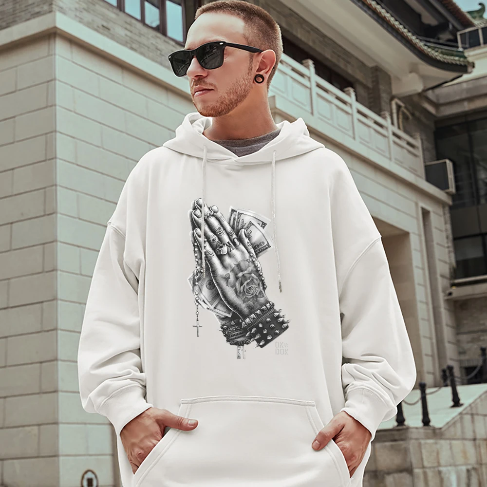 

Pray For Always Rich Cotton Mens Hoodie Harajuku Loose Sweatshirt Warm Creativity Sportswears Spring Autumn Outdoorman Pullover