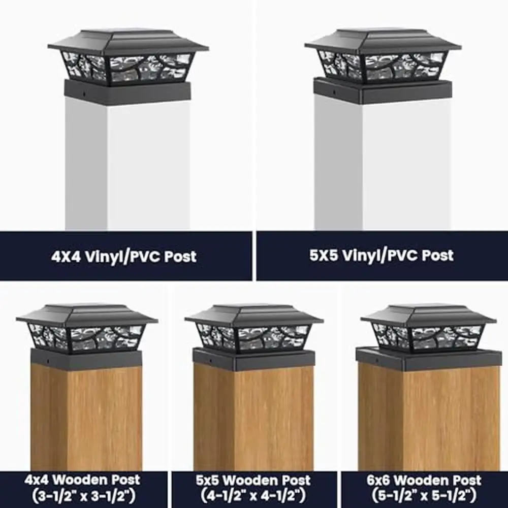 Solar Post Lights Outdoor 4 Modes Deck Fence Post Cap Light for 4x4 5x5 6x6 Vinyl Wooden Posts Patio Garden Decor (6 Pack)