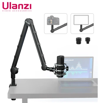 Vijim LS25 Microphone Stand Extendable Metal Suspension Scissor Arm Stand Phone Camera Fill Light Desktop Mic Clip Holder Tripod