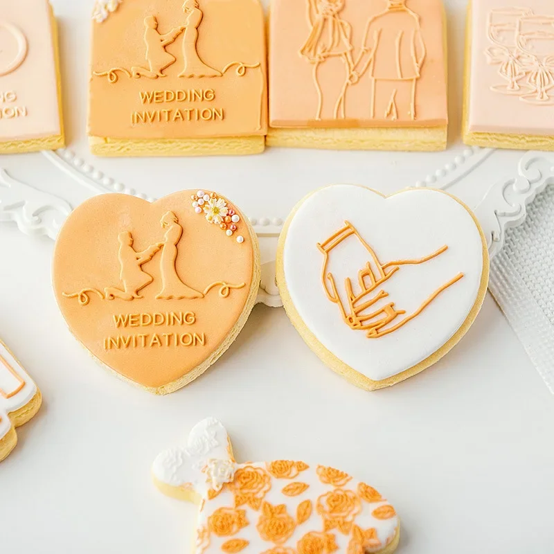 Wedding Dress Embossed Cake Mold Acrylic Bride Ring Cookie Press Stamp Embosser Cutter Fondant Sugar Craft Cake Decoration Tools cookie cutter baking mold cookie mould cookie printing mold fondant cutter baking decorating tools cookie maker press kit cake lace mold