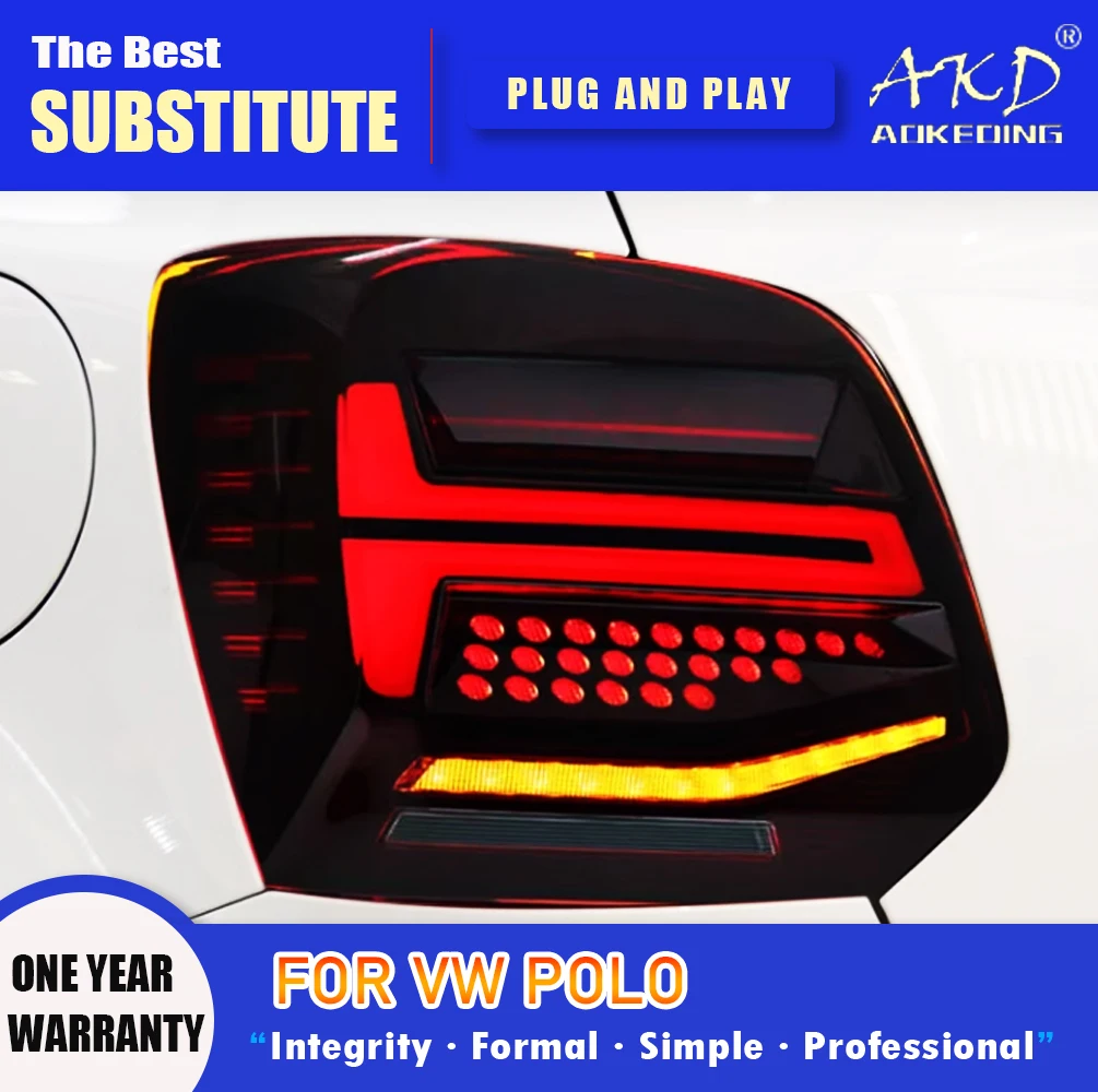 

Задняя фара AKD для VW Polo светодиодный Tail светильник 2011-2018 Polo, задний противотуманный тормоз, сигнал поворота, автомобильные аксессуары