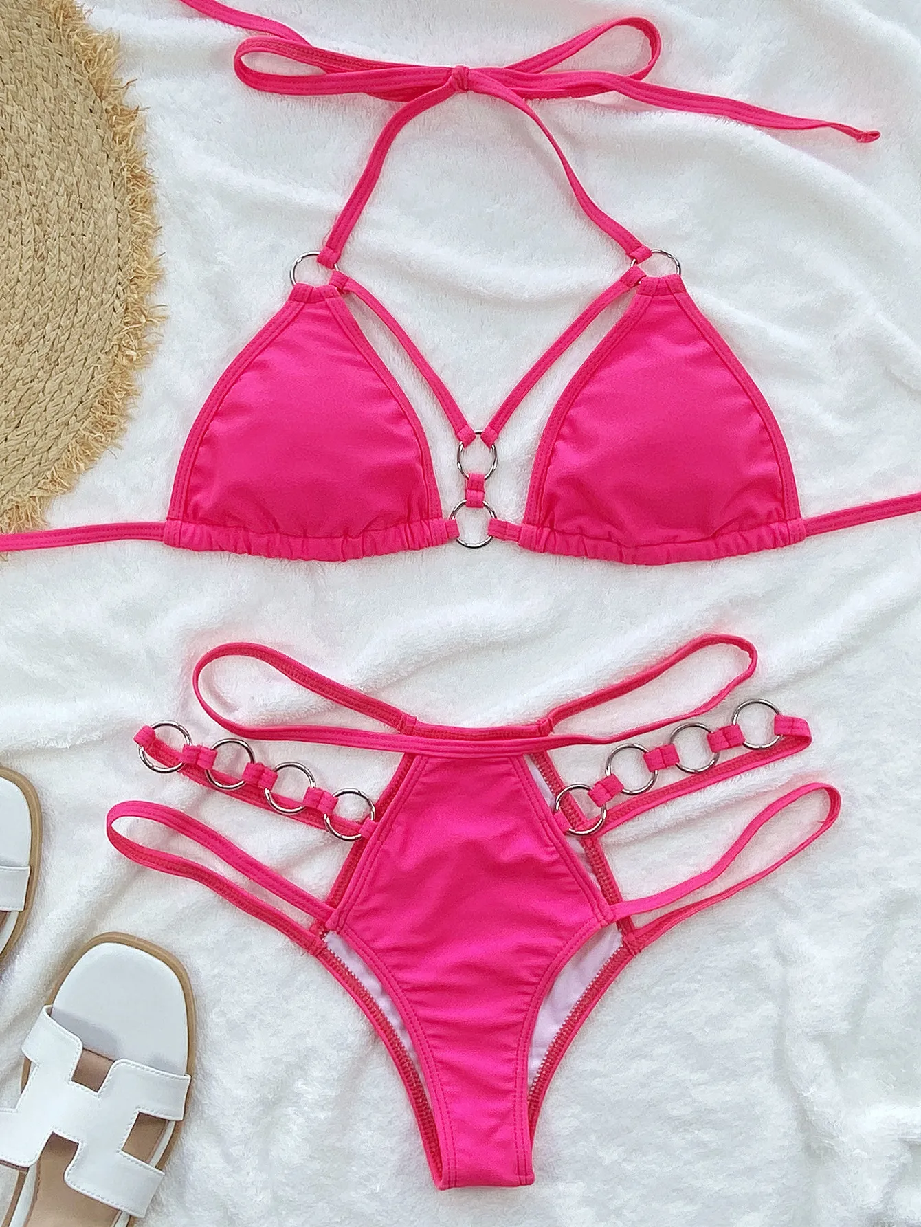 2PCS Swimsuit Bikini Women Summer Beach Wear Suit Female Solid color Split Sets New Ladies Swimming Suit