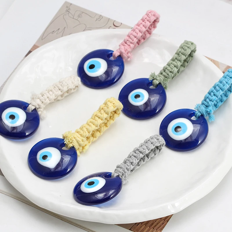 Evil Eye Wall Decor Handmade  Macrame Lucky Eye Plastic Blue Turkish Evil Eye Pendant Keychain Wall Hanging Bead Room Decor Gift 3