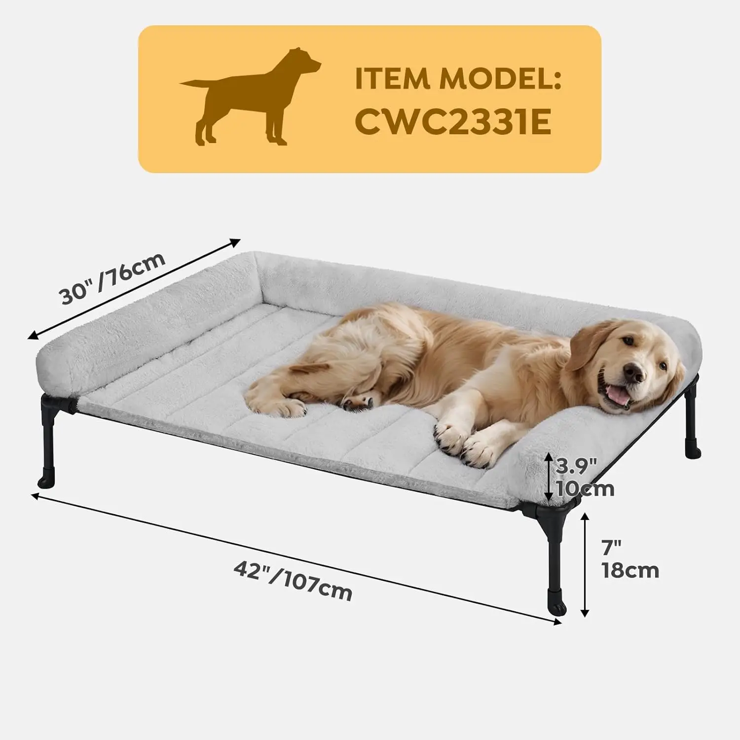 Elevated orthopedic dog bed with bolster - view 3