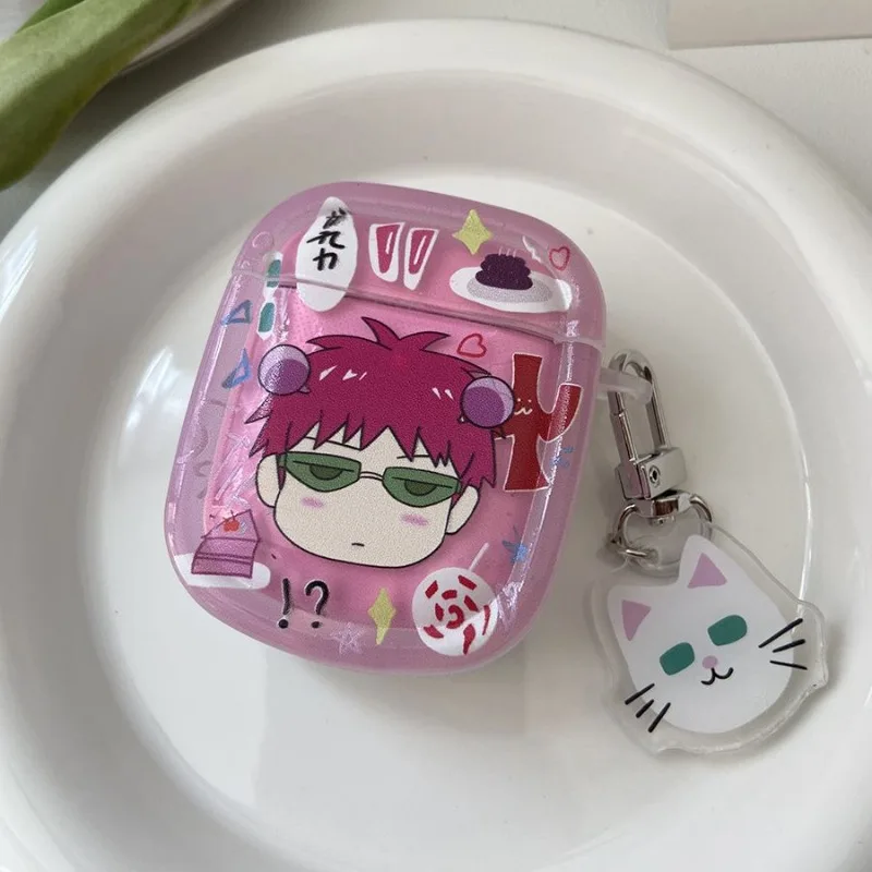 Saiki Kusuo No Sai Nan Custodia Per Auricolari Custodia Per Auricolari In Silicone Rosa Per Airpods 1/2 3 Pro Custodia Protettiva Per Cartoni Animati 