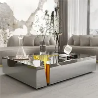 Tables basses de Console italienne en acier inoxydable, Table basse carrée post-moderne en métal peint, meubles de maison simples et exquis FYCT 3