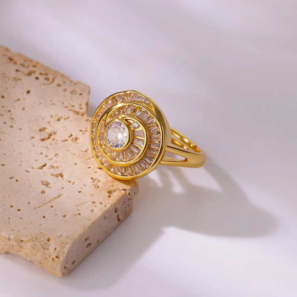 Round Zircon Stainless Steel Open Rings for Women Wedding Gold Color