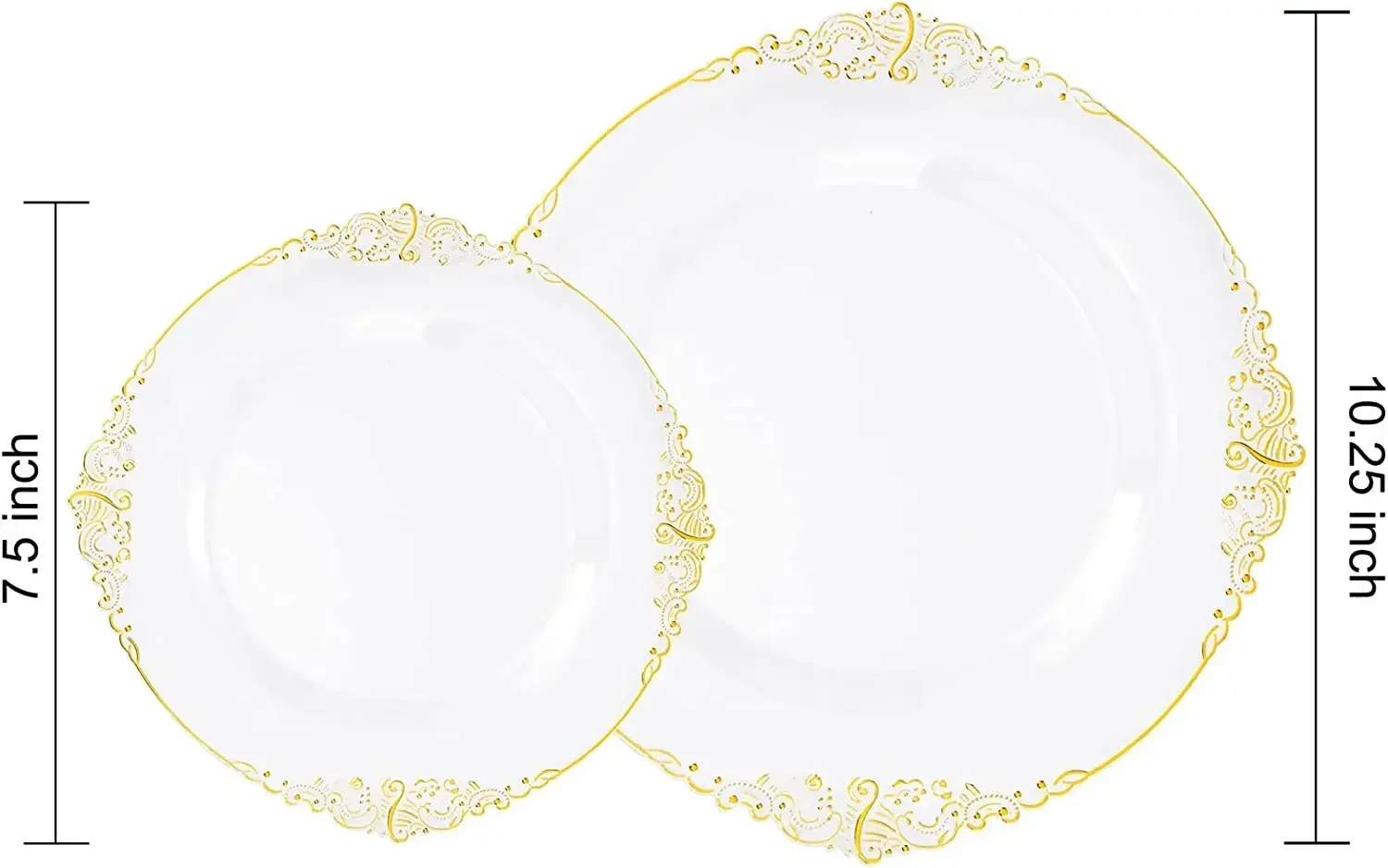 50 People Plastic Plates Dinner White Plastic with Plates Gold Rim Lace Gold for Weddings Celebration