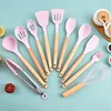 12PCS Silicone Kitchenware Non-Stick Cookware Kitchen Utensils Set Spatula Shovel Egg Beaters Wooden Handle Cooking Tool Set 4