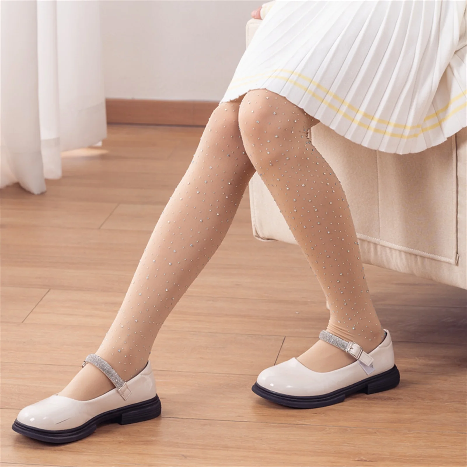 Kids Baby Girls Tights Sweet Princess Rhinestone Footed Leggings Breathable Pantyhose Trendy Stockings For Summer Spring Fall
