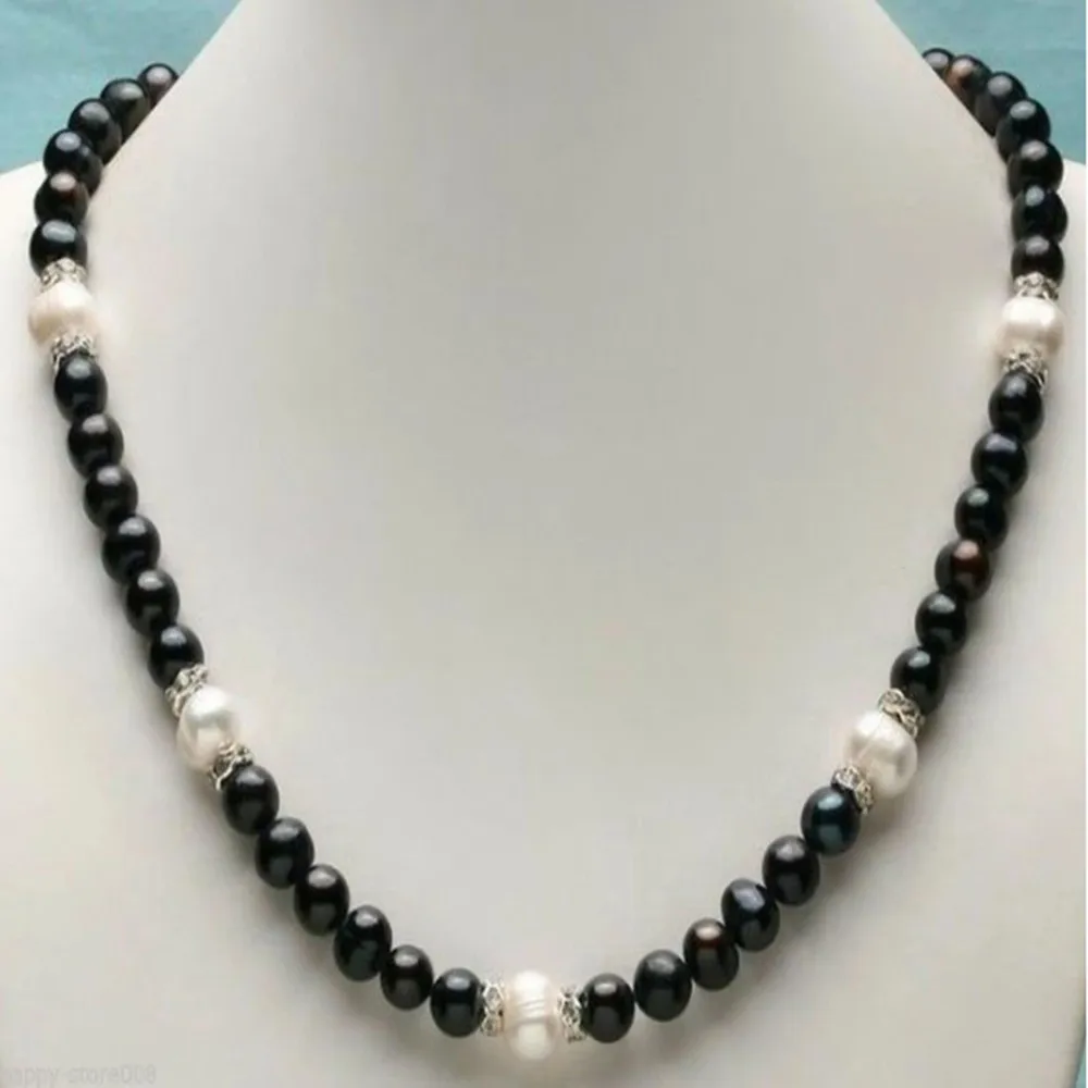 

Hand knotted necklace natural 9-10mm black freshwater pearl sweater chain nearly round pearl 18inch