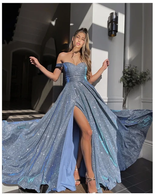 Glitter Homecoming parti elbise büyük salıncak kapalı omuz lüks abiye kadın  için 2024 elmas Sequins resmi önlük elbise - AliExpress