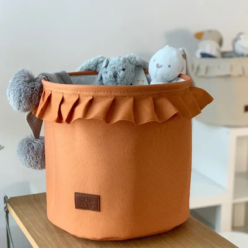 Cute Storage Basket for Kids Toy Collapsible Laundry Hamper Lace Gift Basket Fabric Storage Bins for Nursery Room Organizer 2