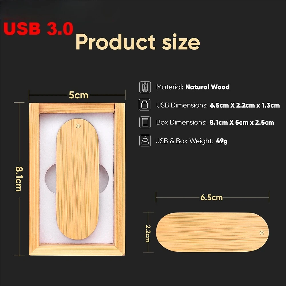 고속 USB 3.0 플래시 드라이브, 투명 커버, 나무 푸시 풀 박스 펜 드라이브, 무료 사용자 정의 로고, USB 스틱, 결혼 선물, 128GB