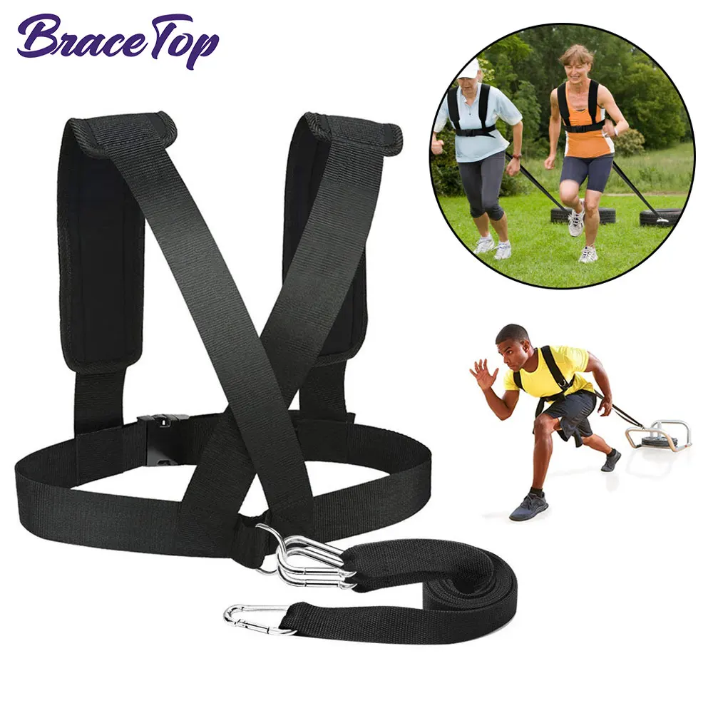Sled Pulling Harness, Tire Pulling Harness with Pull Strap Resistance Training, Adjustable Padded Shoulder Strap Harness Trainer