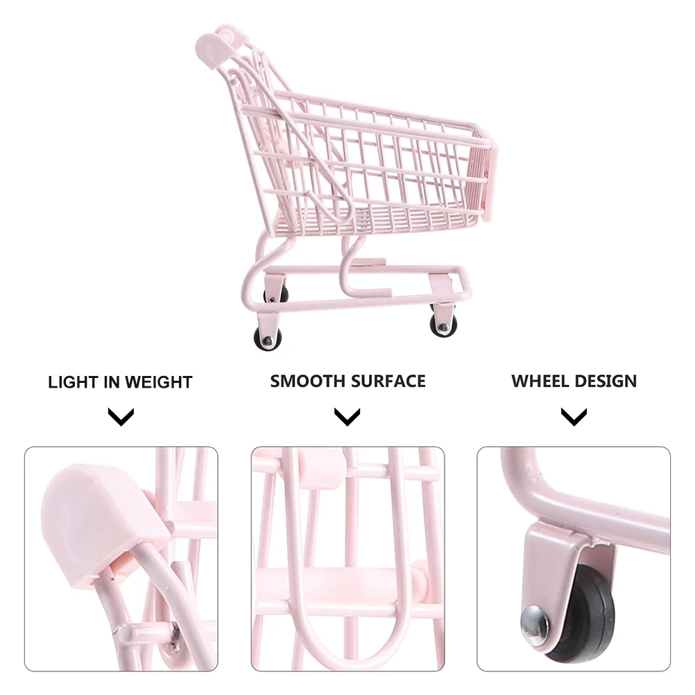 Wire Baskets for Storage Pantry Shopping Cart Toy Baby Stroller Small Supermarket Trolley Desk Pink Iron Children’s Toys 3