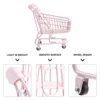 Wire Baskets for Storage Pantry Shopping Cart Toy Baby Stroller Small Supermarket Trolley Desk Pink Iron Children’s Toys 3