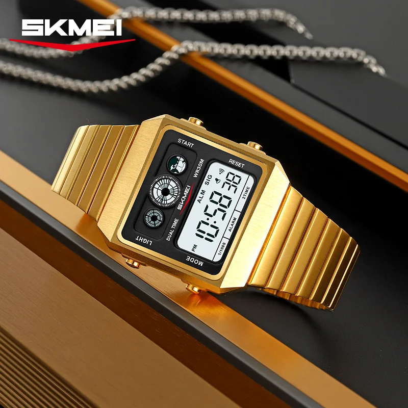 SKMEI 2450 LED Display Shockproof Waterproof Electronics Watches Digital Wristwatch for Men Stainless Steel Watch Reloj Hombre