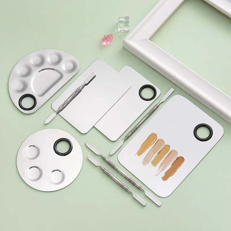 Makeup Set Stainless Steel Paint Palette Tray Mixing Rod Spatula Set For Nail Art Supply School Supplies Watercolor Oil Painting Makeup