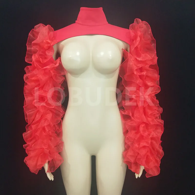 Belly Dance Accessories Gauze Mesh Shawl Shoulder Jazz Dance Stage Performance Accessories Bubble Sleeves Vest Women DJ Singer Dancer Nightclub Costume