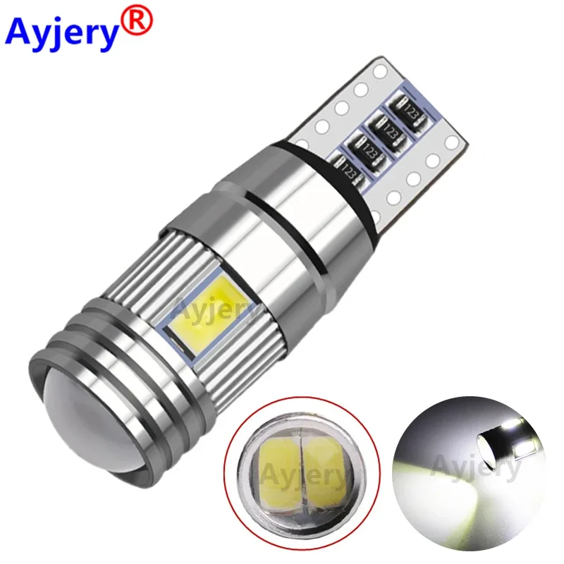 

AYJERY 100PCS T10 W5W LED Lamp 2825 5630 168 192 175 147 6 SMD 12V 2W Canbus White Decode Super Bright For Car Dome Light