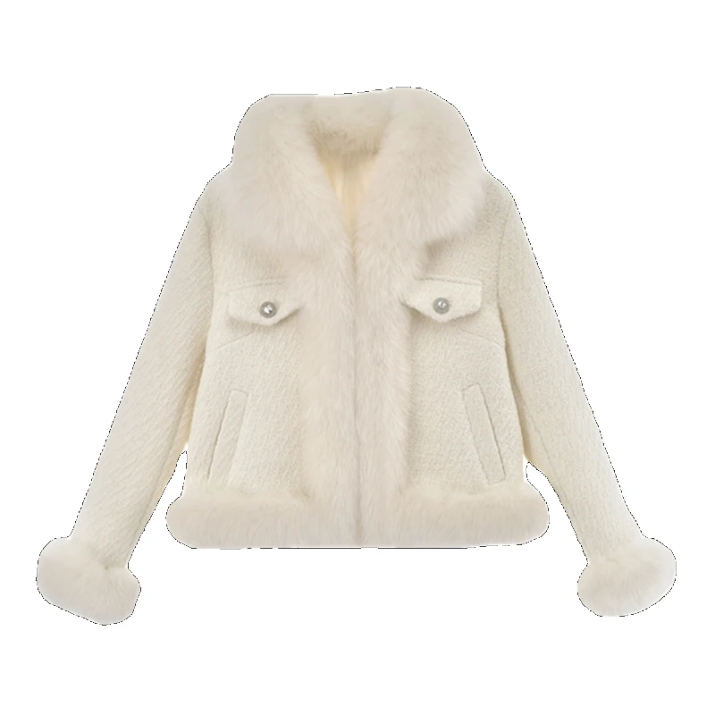 Fashion Commuter Long Sleeve Fox Fur Coat 2023 Autumn and Winter Sweet Pretty Style Fur Stitching Loose Women's Faux Fur Coat