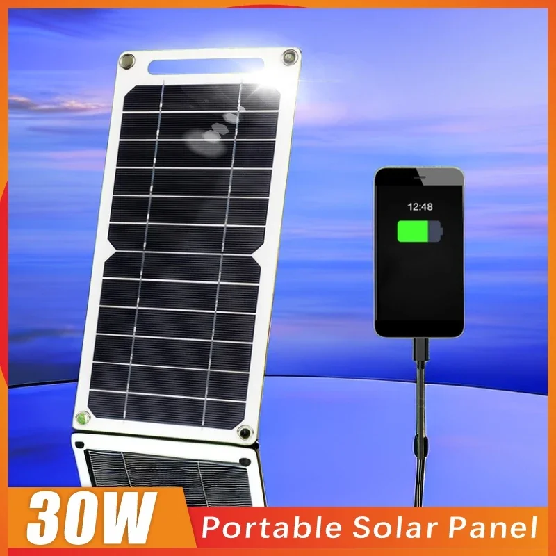 Portable Solar Panel Solar Charger Panels 30W Solar Panel USB Waterproof Outdoor Hiking Camping Mobile Phone Charging