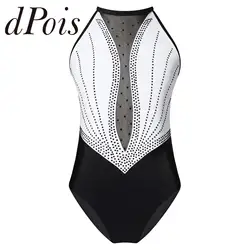 Children's Gymnastics Leotard for Girls Kids Ballet Dance Leotards Sleeveless Shiny Rhinestone Ice Skating Jumpsuit Bodysuit