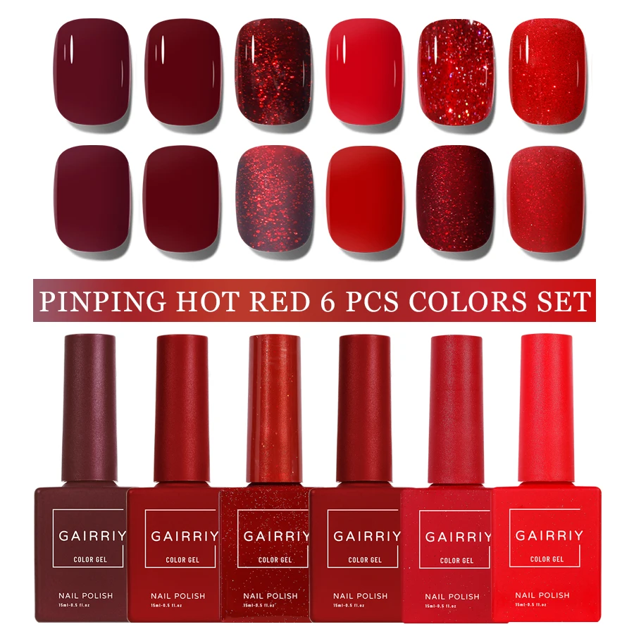 Gairriy 15ml Gel Nail Polish Homochromatic 6 Pcs Colors Set Glitter Soak Off UV LED Semi-Permanent Varnish Art Salon Nails 2