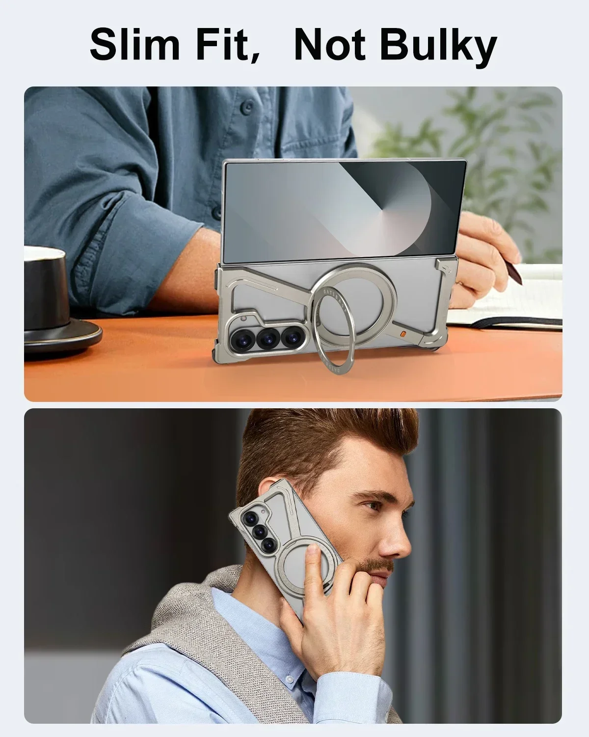 Eary 360° Rotatable Magnetic Stand Phone Case with Frameless Screen Protector and MagSafe Compatibility