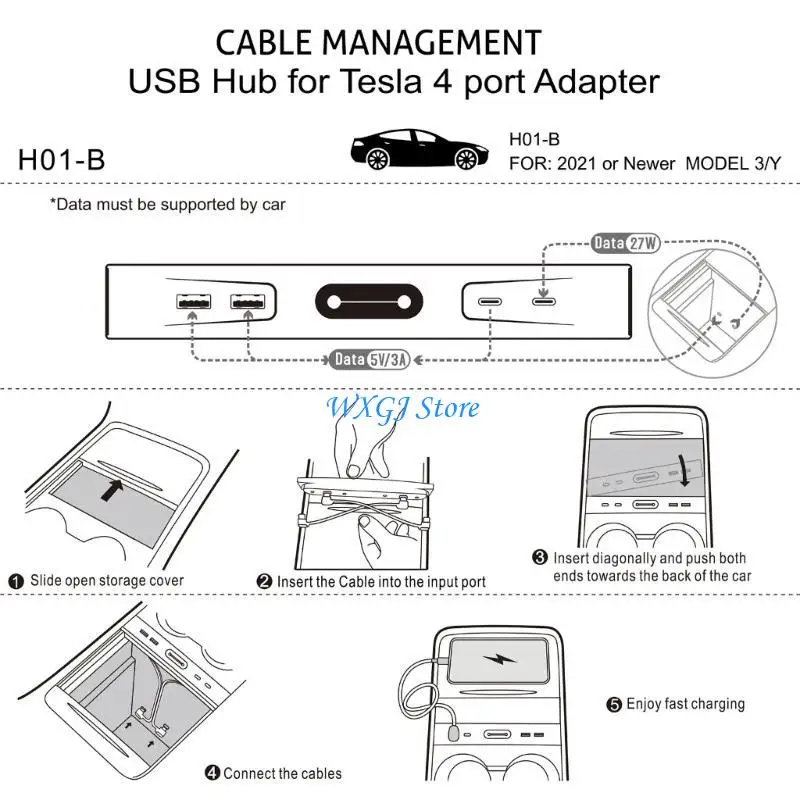 37je für Auto 3/Y Car Center Console Handschuh Box Shunt Expansion Splitter Hub Hub -Ports Schnelle Ladeadapter -Hub – Detail 10