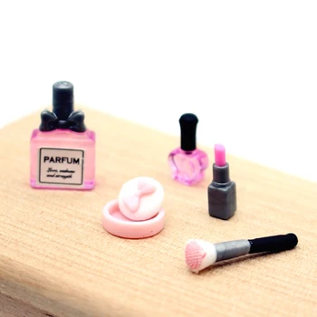 1Set 1:12 Dollhouse Miniature Cosmetic Lipstick Pressed Powder Perfume Makeup Brush Model For Doll Makeup Decor Accessories Toys 1