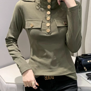 라펠 버튼 루즈한 올매치 블라우스, 오버사이즈 캐주얼 풀오버, 오피스 레이디 셔츠, 2023 가을 신상 패션