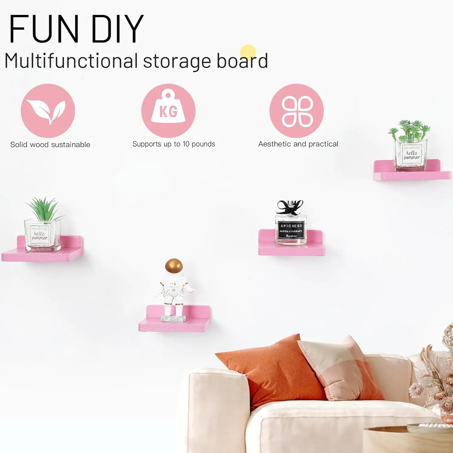 Small Floating Shelves for Wall Square Wood Shelves for Bedroom, Living Room, Bathroom, Kitchen, Office Decor Set of 3 4