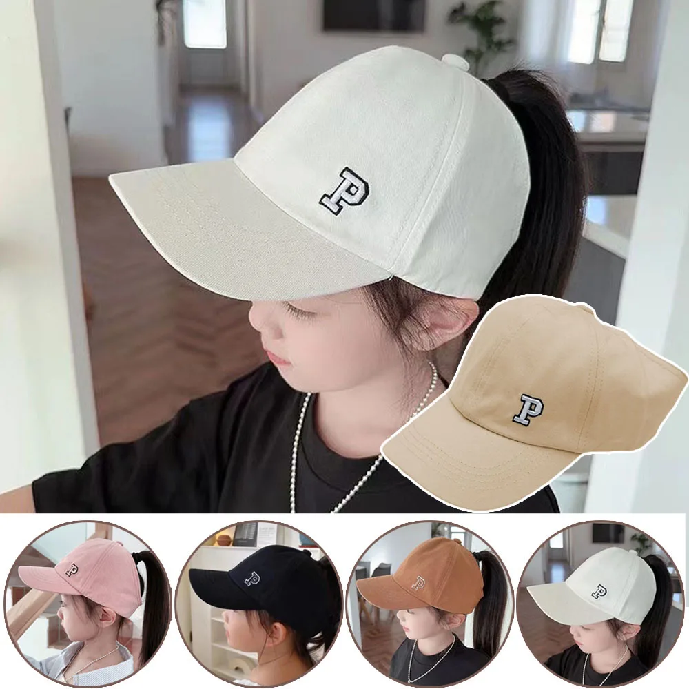 

Children's Empty Top Baseball Cap Summer Sun Hat Embroidered With Letters Tie High Ponytail Caps Girls Outdoor Sun Visor Hats