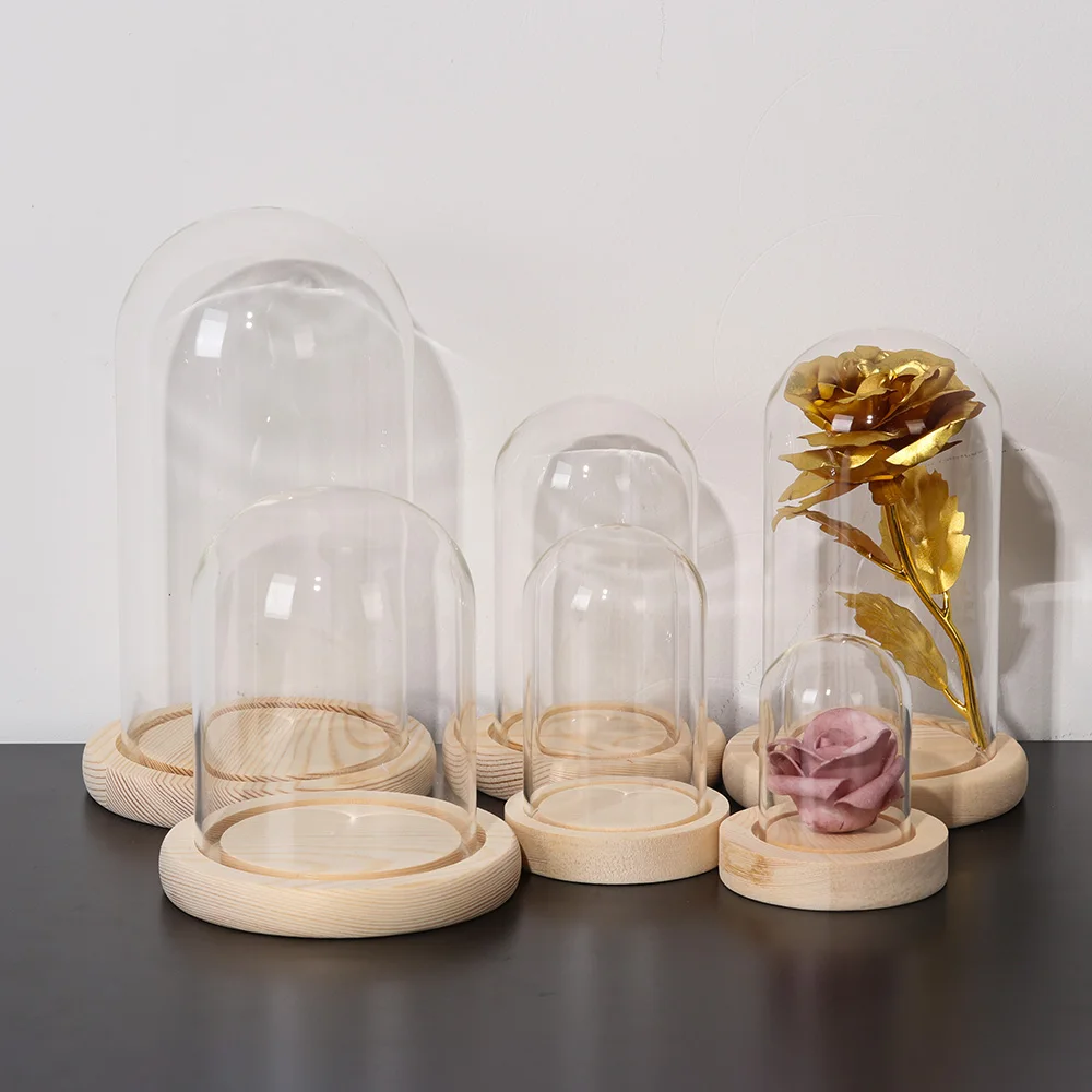 Home Decor Vases Glass Flower Display Cloche Bell Jar Glass Bottle Wooden Base Dust Cover Display Box Immortal Flower Box-glass bottles,mini glass bottles,glass display dome