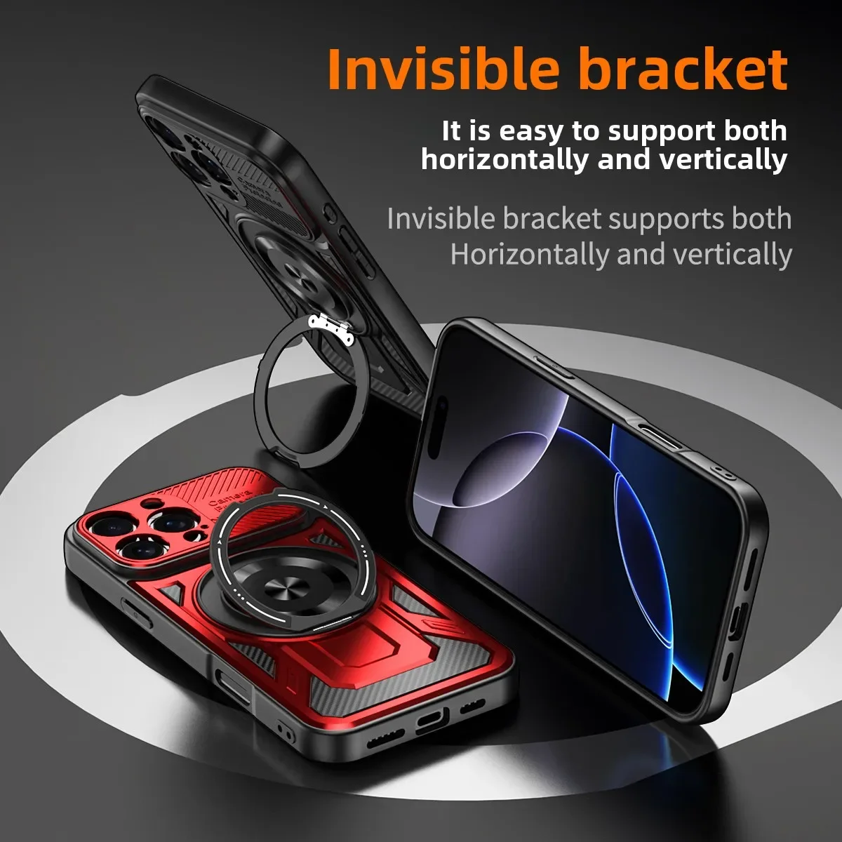360° Magnetic Ring Stand Metal Case with Wireless Charging and Anti-Fall Protection