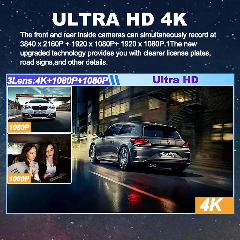  Dvr 3 ,  4K  ķ,  ī޶,  ĸ麸 ī޶,  ڽ, ܺ GPS, ڵ ׼, 3 ġ