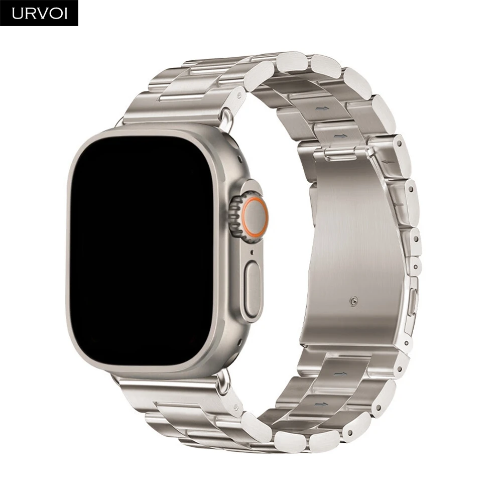 URVOI 애플 워치용 링크 팔찌, 울트라 2 시리즈, 9, 8, 7, 6, SE54, 3 열, 아이워치 풀 티타늄 스트랩, 49mm 금속 릴리스 단추