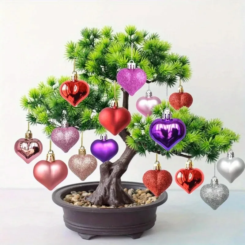 Festive Heart-Shaped Hanging Ornaments Multi-Finish Baubles for Home Window Display Birthday and Celebration Decor