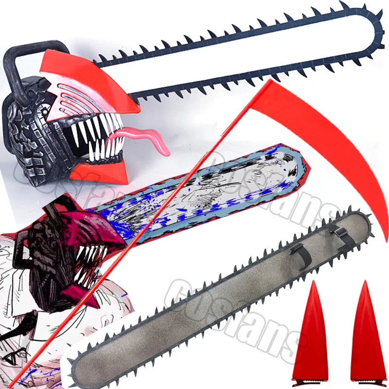 Anime Chain Saw Man Role Falce Denji Saw Helmet Cosplay Horns Può Indossare Circa 90Cm Maschere Accessori Dress Up Outfit Puntelli Gioco
