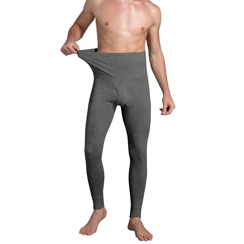 Mens Long Johns Thermal Underwear Cotton Legging Underpant Gray Black Deep Gray High Waist Plus Size 6XL 7XL Long Johns Leggings