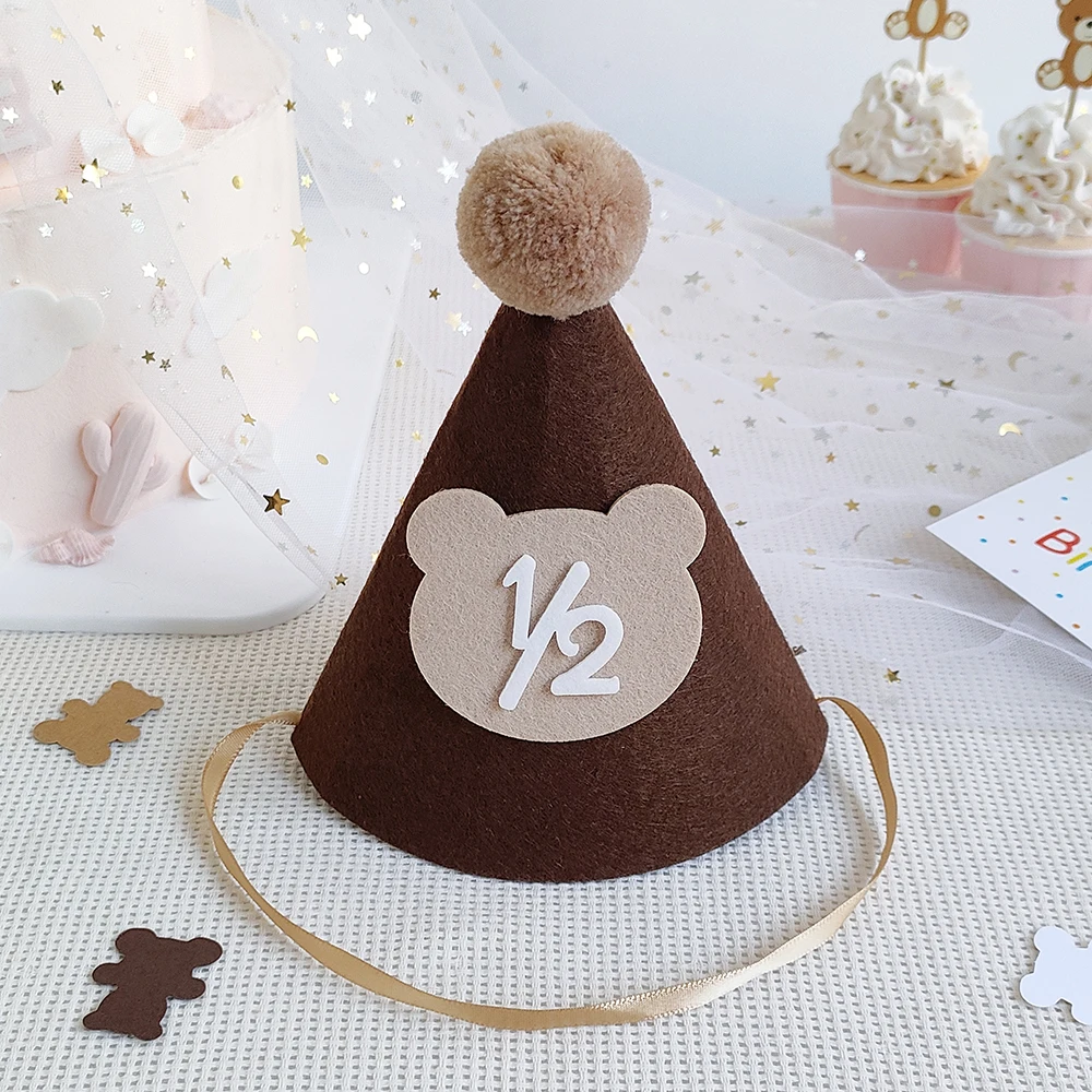 Party Hat Kids Brown Coffee Bear Hat 1st-3rd Year Old Baby Cap Birthday Party Supplies Photo Props party hat