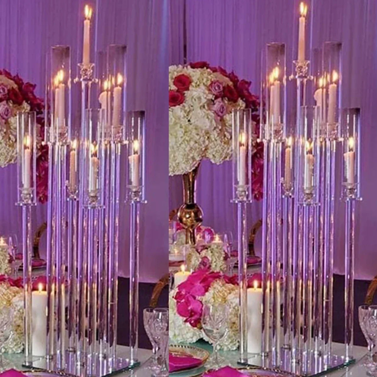 

Acrylic Candelabra 9 Heads Candle Holders, Wedding Candlesticks, Flower Stand Holder, Candelabrum for Center Table Decoration