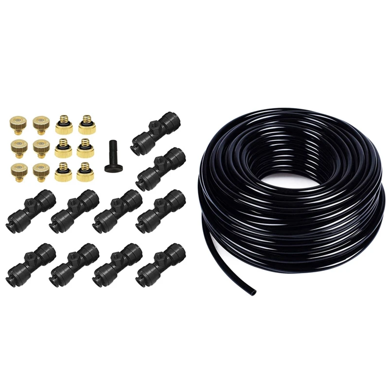 

HOT-Misting Nozzles Kit Fog Nozzles & 30M Meter 1/4 Inch Blank Distribution Pipe Drip Irrigation Hose