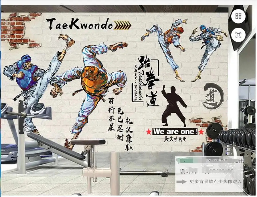 

Custom mural 3d photo wallpaper Retro brick wall Taekwondo fitness equipment home decor wallpaper for walls 3 d living room