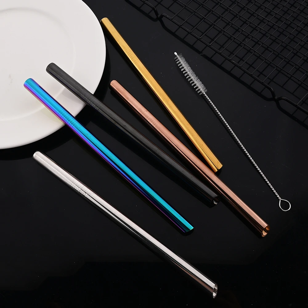 Description Picture 2 of item12Pcs Metal Drinking Straw Set Reusable 304 Straw Stainless Steel Straw Wide 12mm Pearl Milkshake Bubble Tea Straw With Brush