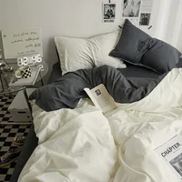 Parure de lit 4 pièces en coton double lavage couleur unie de haute qualité pour dortoir étudiant 2