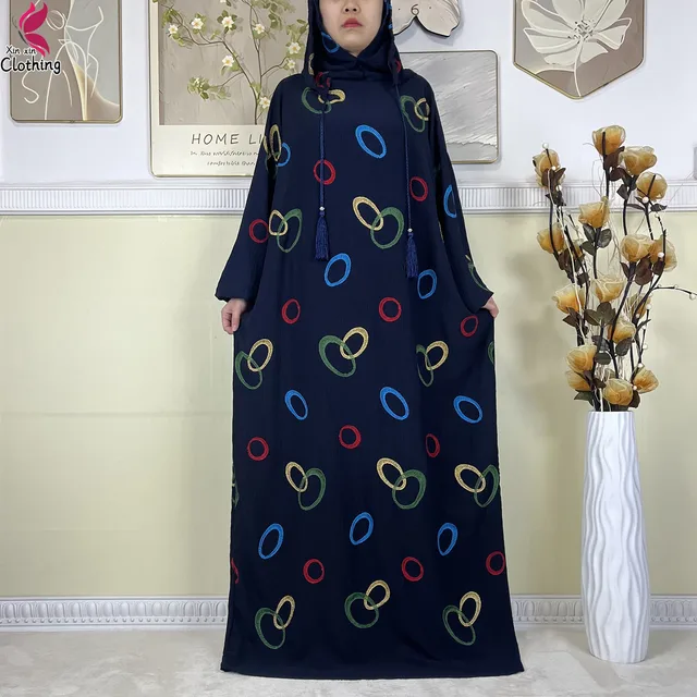 Abaya musulmane à double chapeau pour Ramadan, vêtements de prière africains, coton solide, broderie, adt, dubaï, turquie, islam, nouveau, 2025